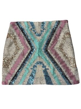 verty Sequin Aztec Mini Skirt in Pink, Teal & Gold